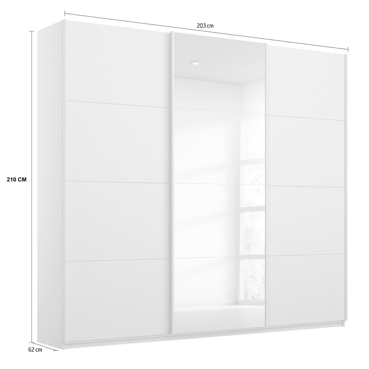 Oakwood Rauch Kulmbach White High Gloss & Mirror 3 Sliding Door Wardrobe 203CM Wide