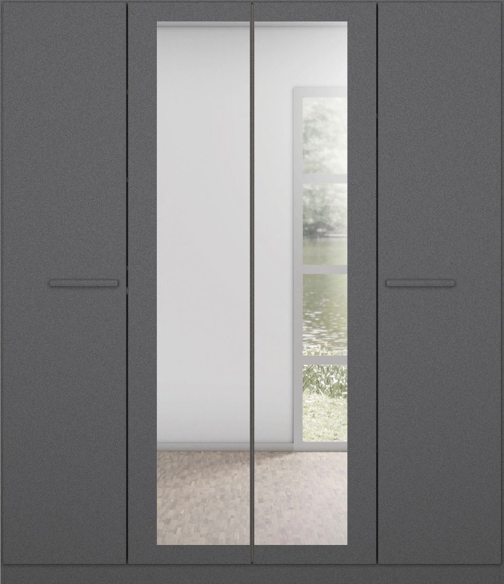 Oakwood Rauch Modi Metallic Grey and Mirror Front 4 Door Hinged Wardrobe