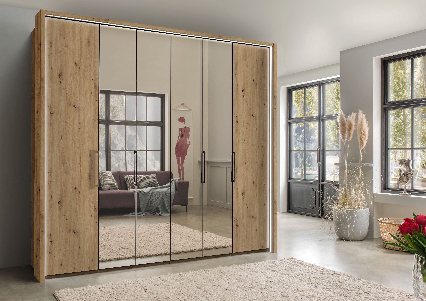 Oakwood Wiemann Monaco 1000 Wardrobe With 6 Hinged & Mirror Doors