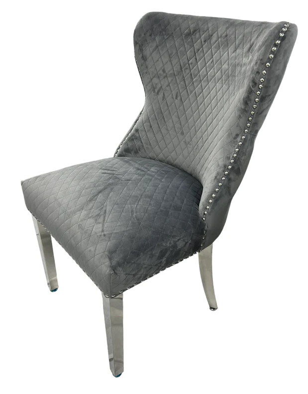 Oakwood Lewis Dark Grey Lion Knockerback Plush Velvet Dining Chairs
