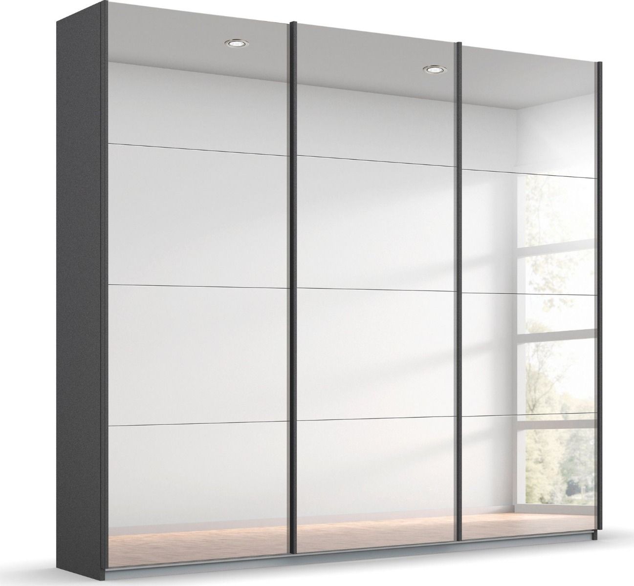 Oakwood Rauch Oracle Metallic Grey 3 Door Full Mirror Sliding Wardrobe 203CM