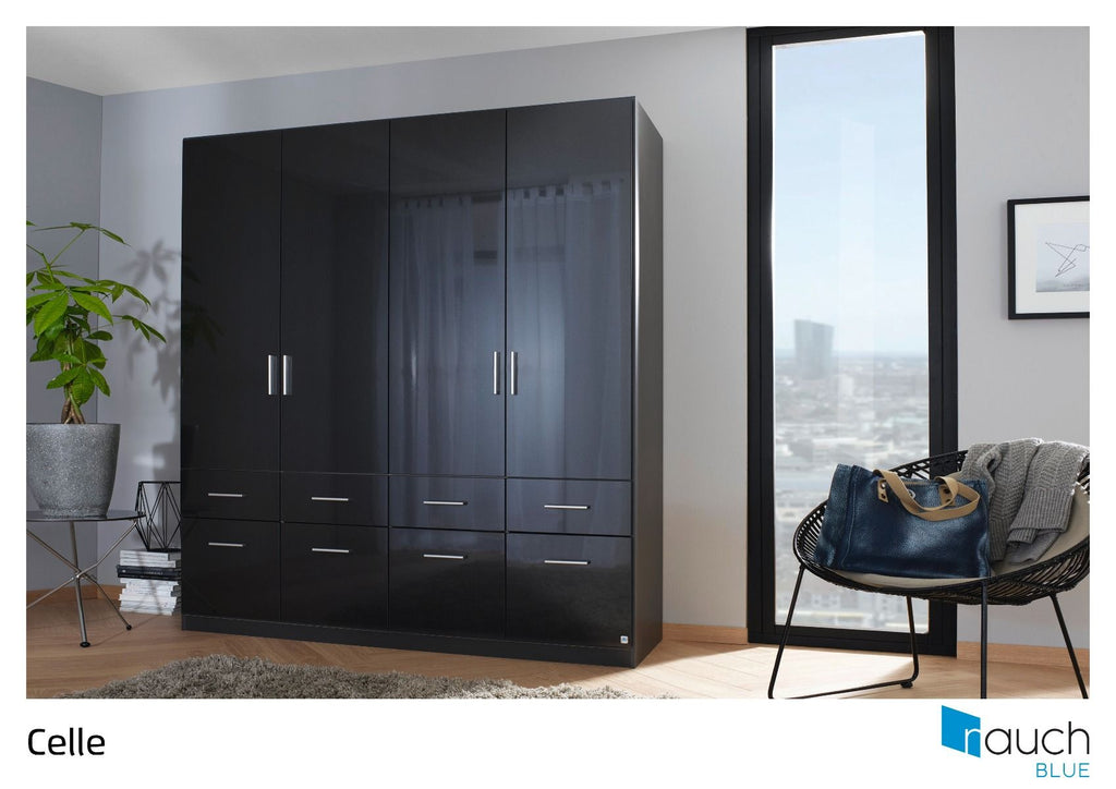 Oakwood Rauch Celle High Polish Effect Grey 4 Door Hinged Combi Wardrobe