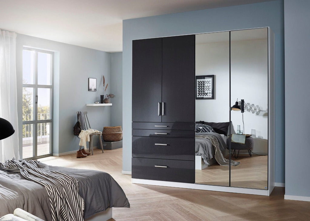 Oakwood Rauch Homburg High Gloss Effect Grey 4 Door Hinged Combi Wardrobe