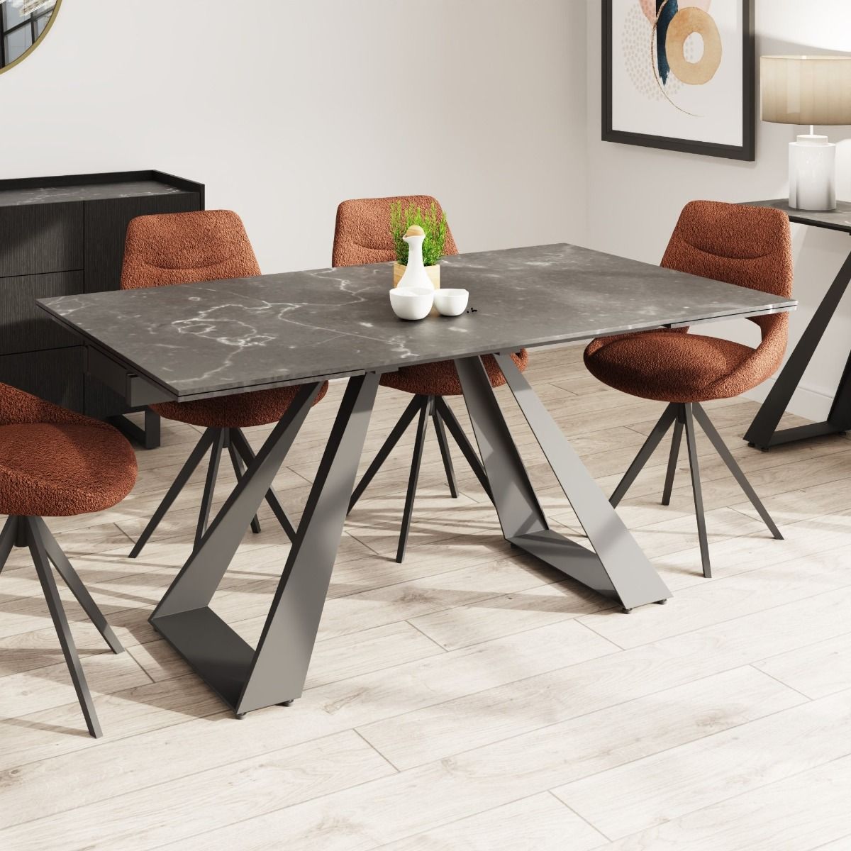 Oakwood Vida Living  Icarus 1600 - 2400 Extending Dining Table With Barefoot Dining Chairs