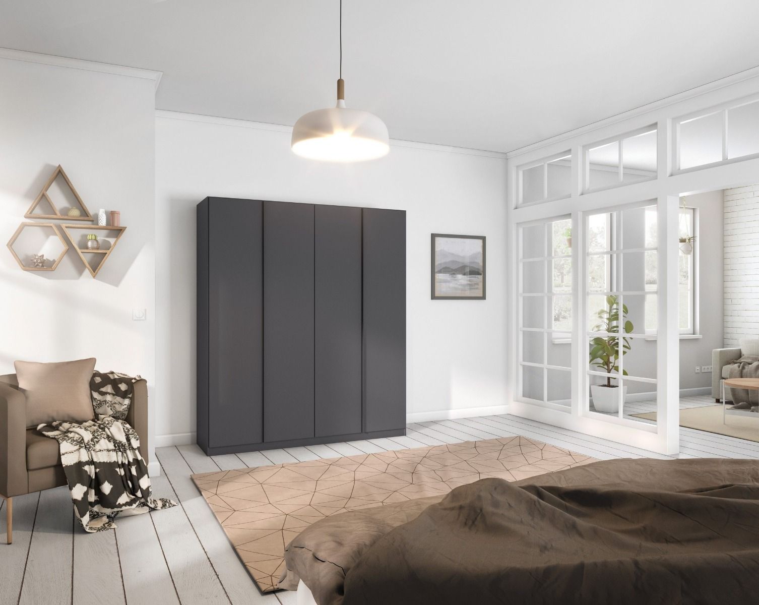Oakwood Rauch Monostar Metallic Grey 4 Door Hinged Wardrobe W181CM
