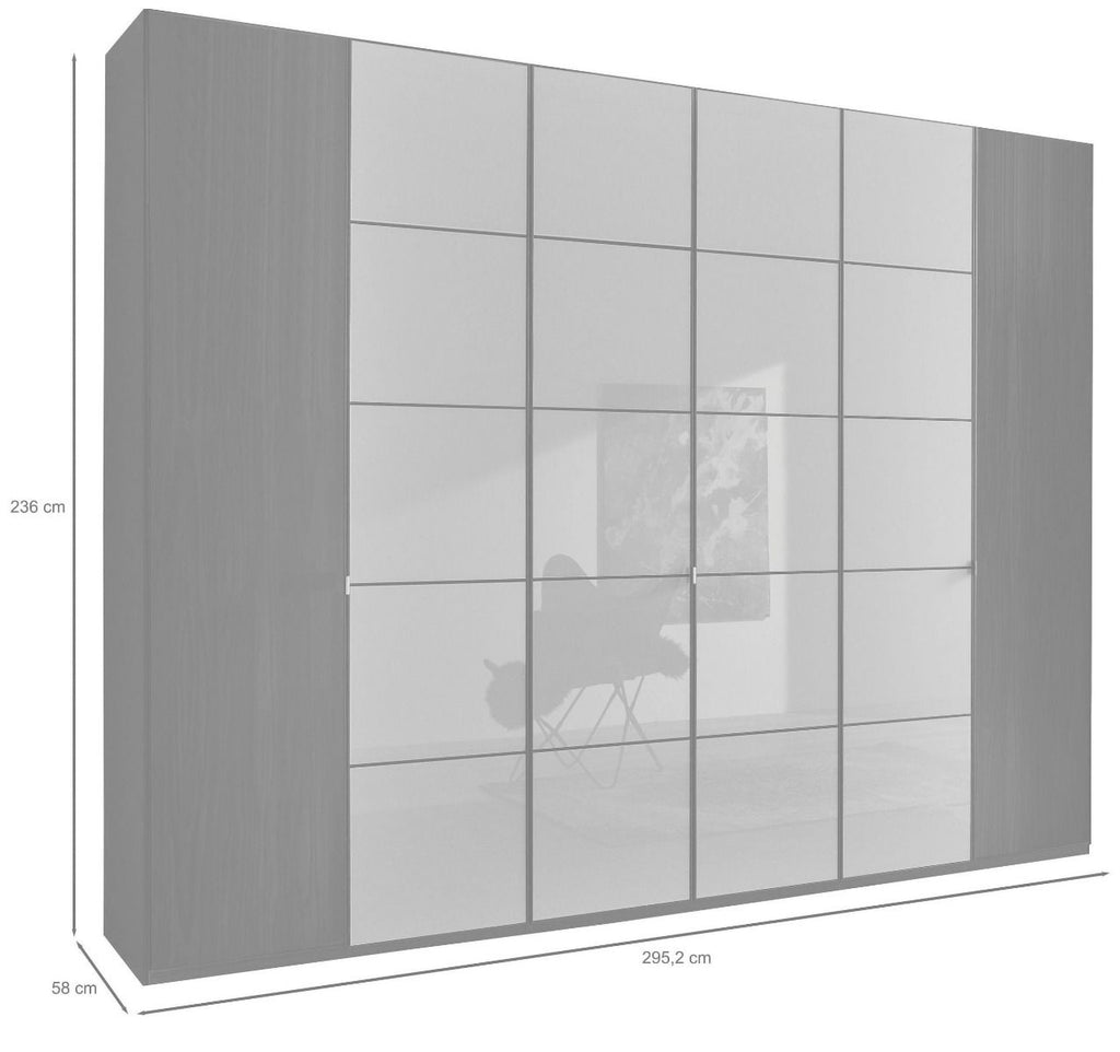Oakwood Wiemann Quito Bianco Oak and Champagne Glass 6 Door Wardrobe - 300CM