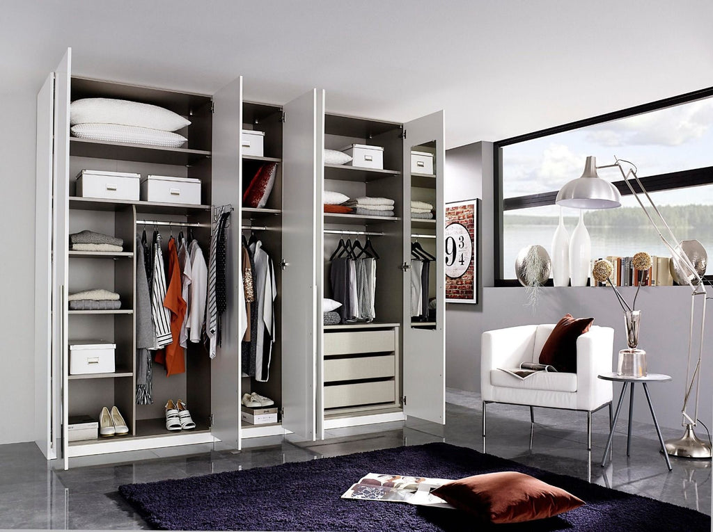 Oakwood Rauch Montclar 5 Door Hinged High Gloss White Wardrobe with Premium Interior