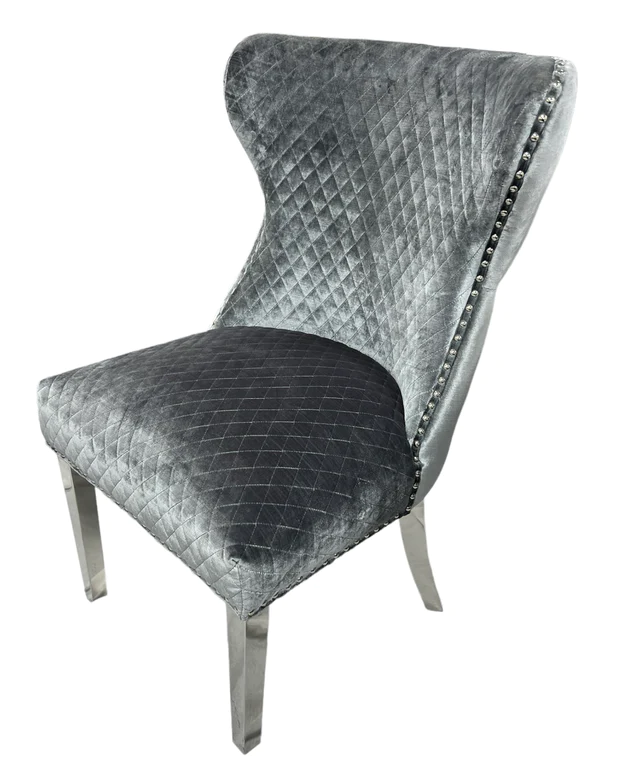 Oakwood Lewis Light Grey Lion Knockerback Plush Velvet Dining Chairs