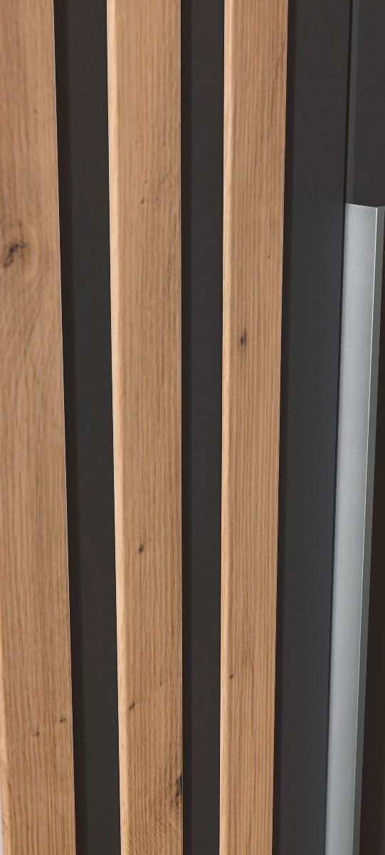 Oakwood Rauch Lamella Metallic Grey artisan oak and Mirror Front Hinged Wardrobe