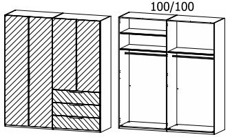 Oakwood Rauch Miramar Lynx White Glass & Mirror Front 4 Door Hinged Combi Wardrobe