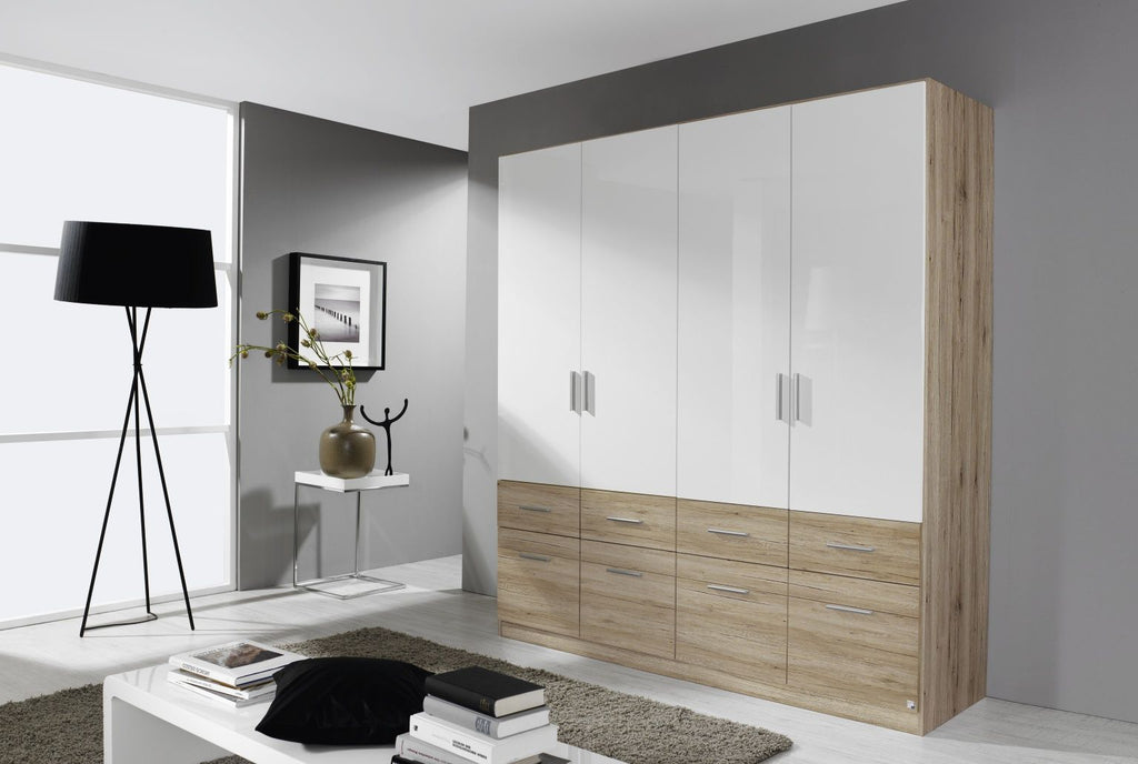 Oakwood Rauch Celle Extra High Polish Effect Grey 4 Door Hinged Combi Wardrobe