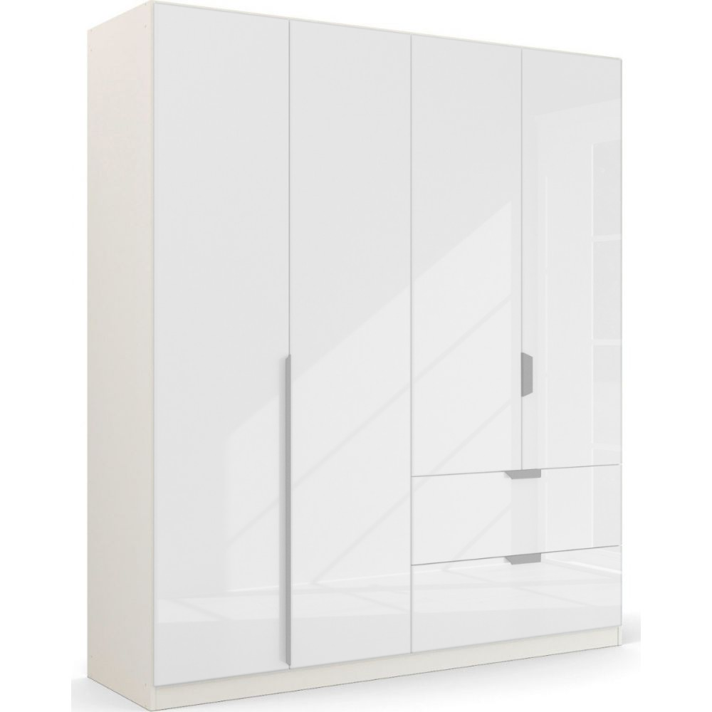 Oakwood Rauch White Glass Modern Quadra Spin 4 Door Combi 181CM Wardrobe