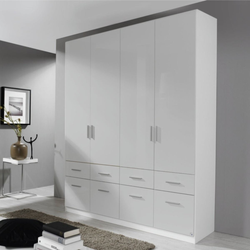 Oakwood Rauch Celle High Gloss Soft Grey Wardrobe With Drawers