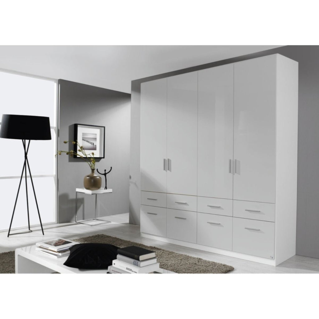 Oakwood Rauch Celle High Gloss Soft Grey Wardrobe With Drawers