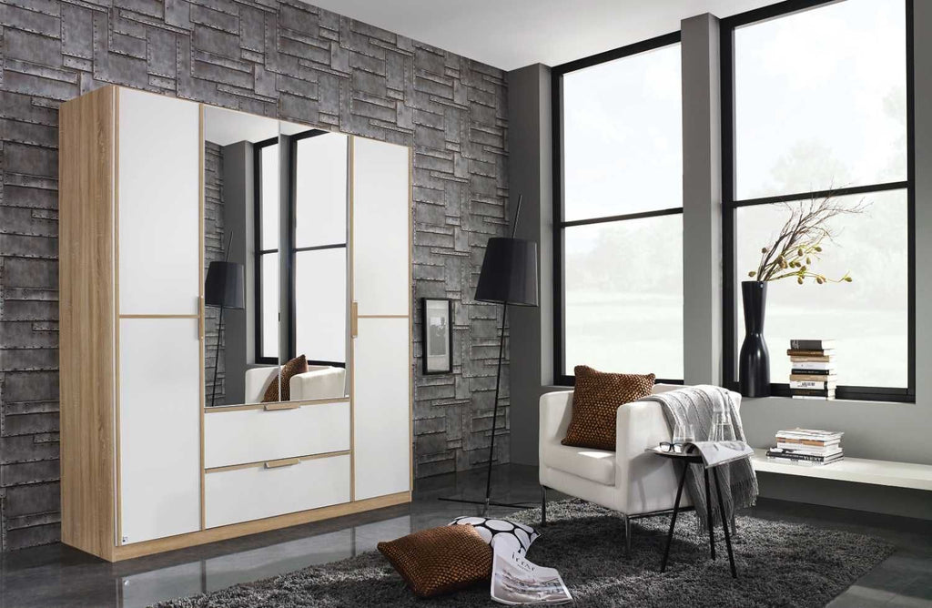 Oakwood Rauch Essensa Sonoma Oak 4 Door Hinged Combi Wardrobe With Mirror