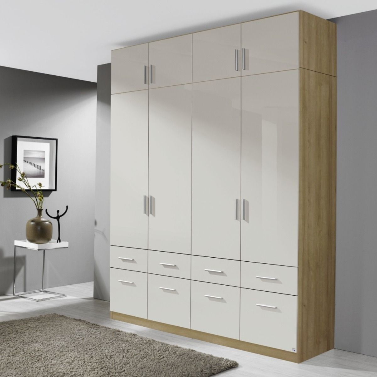 Oakwood Rauch Celle 4 door hinged combi wardrobe with top drawers - 249 Height