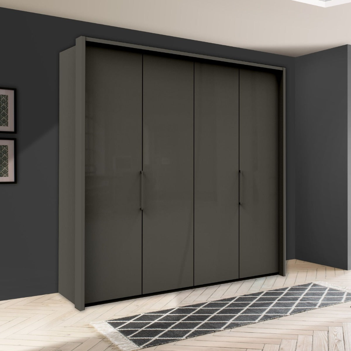 Oakwood Wiemann Kansas White Glass 4 Door Wardrobe with Bi-Folding Automatic Doors