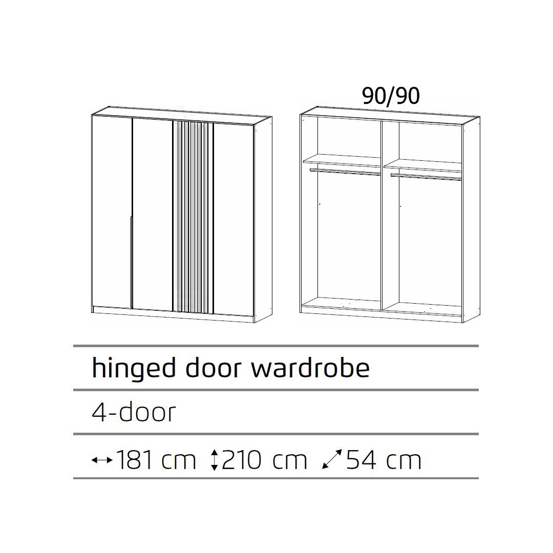 Oakwood Rauch Lamella Alpine white and Black oak 4 Door Hinged Wardrobe