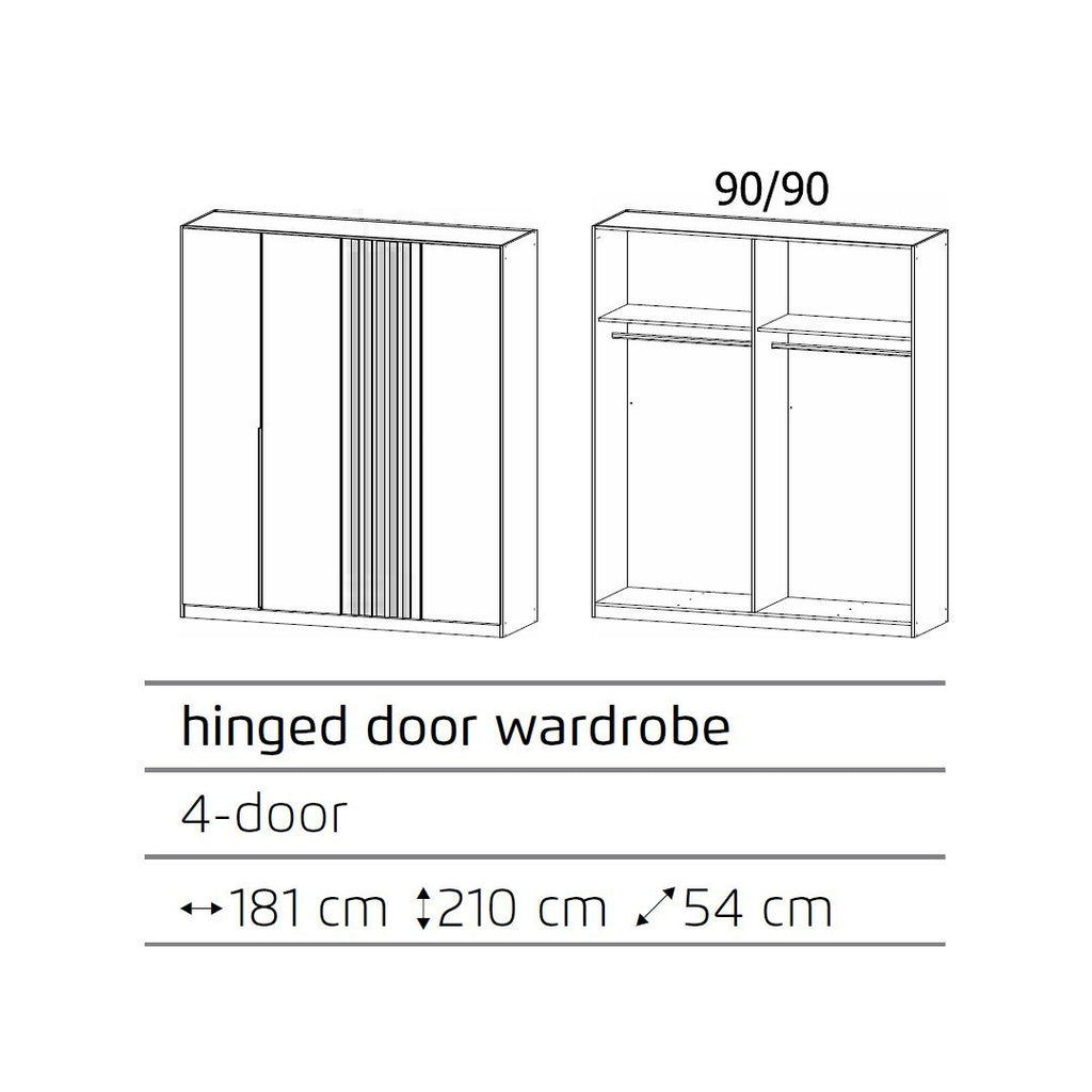 Oakwood Rauch Lamella Metallic Grey artisan oak and Mirror Front Hinged Wardrobe
