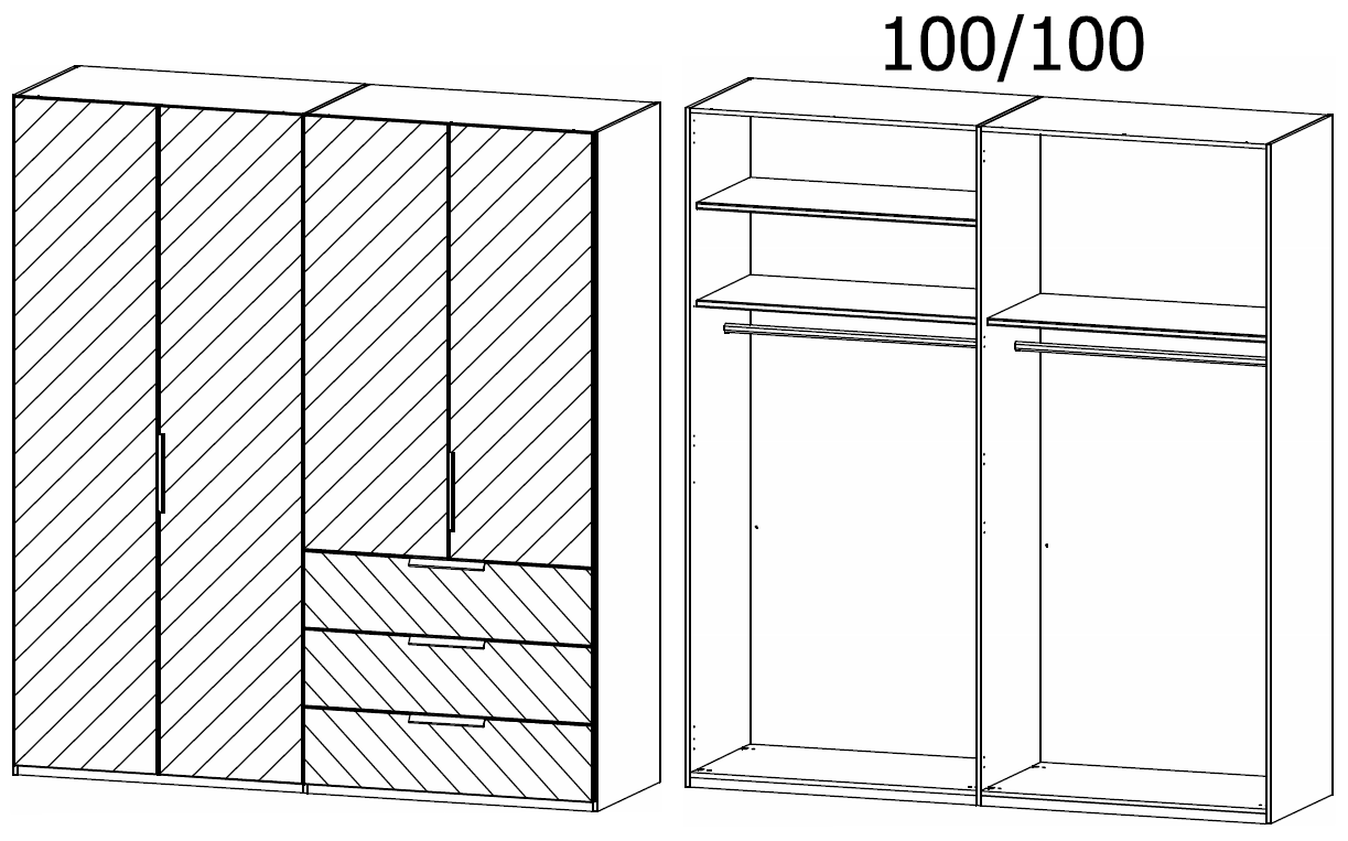 Oakwood Rauch Miramar Lynx Silk Grey Glass & Mirror Front 4 Door Hinged Combi Wardrobe