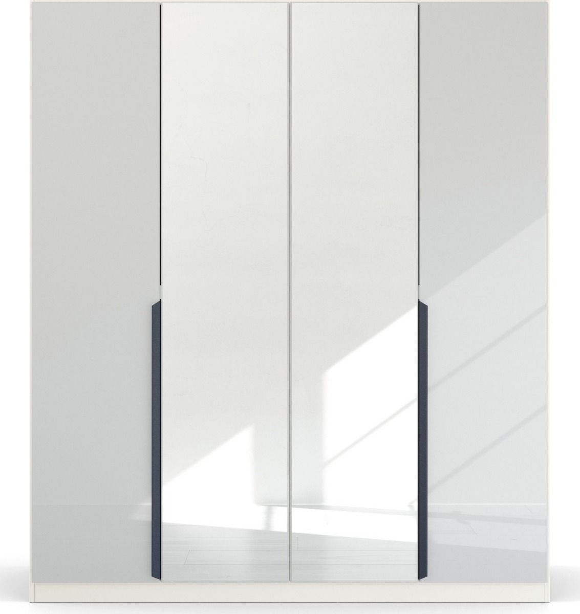 Oakwood Rauch White Glass With Mirror Modern Quadra Spin 4 Door Hinged 181CM Wardrobe