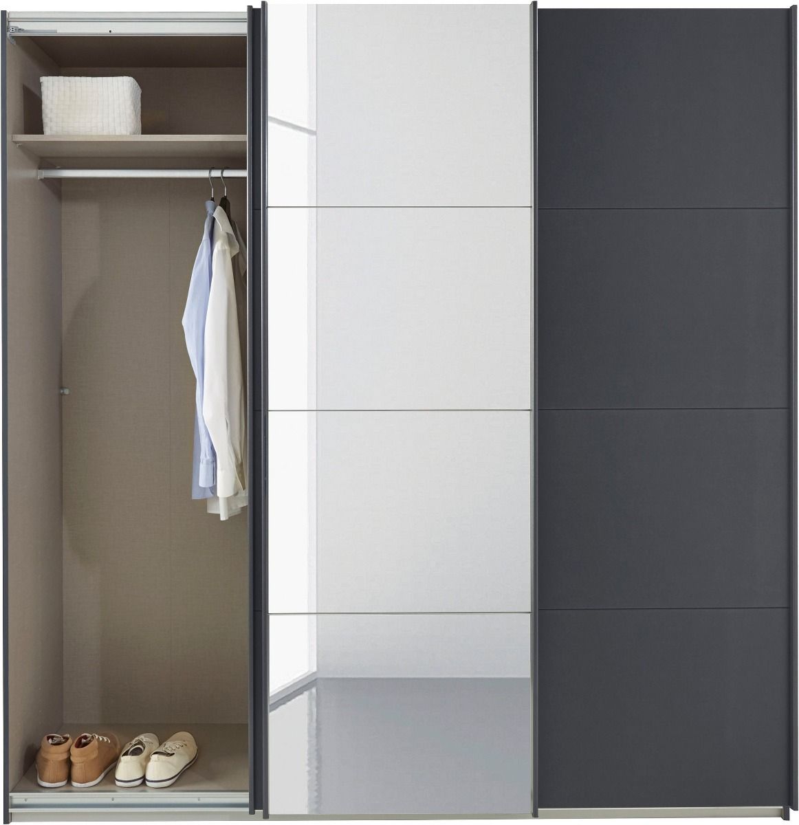 Oakwood Rauch Quadra 3 Sliding Door Wardrobe With Metallic Grey and Mirror Front 315CM
