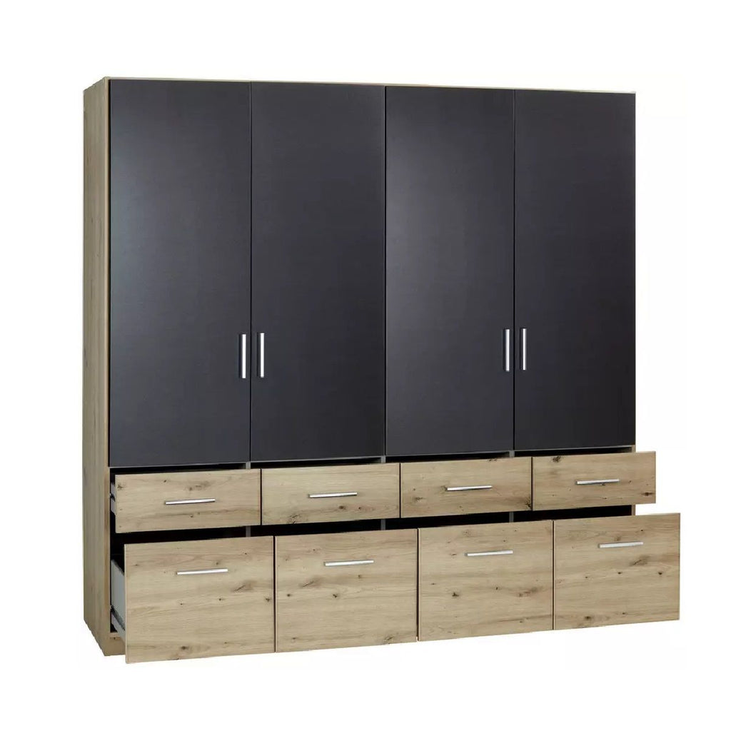 Oakwood Rauch Celle Extra High Polish Effect Grey 4 Door Hinged Combi Wardrobe