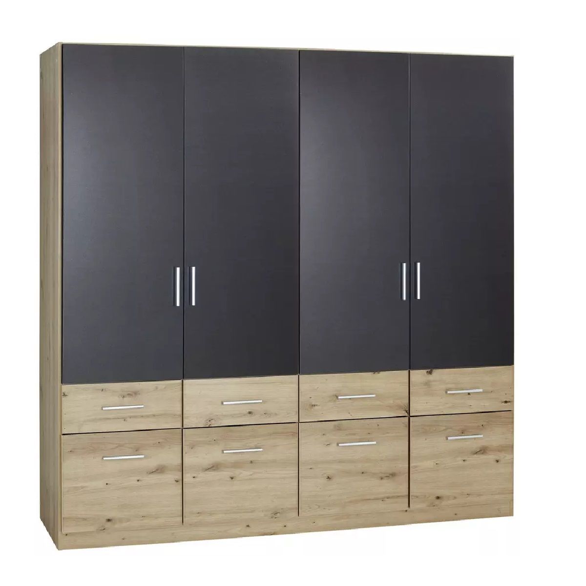Oakwood Rauch Celle Extra High Polish Effect Grey 4 Door Hinged Combi Wardrobe