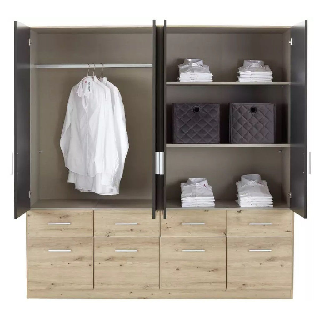 Oakwood Rauch Celle Extra High Polish Effect Grey 4 Door Hinged Combi Wardrobe