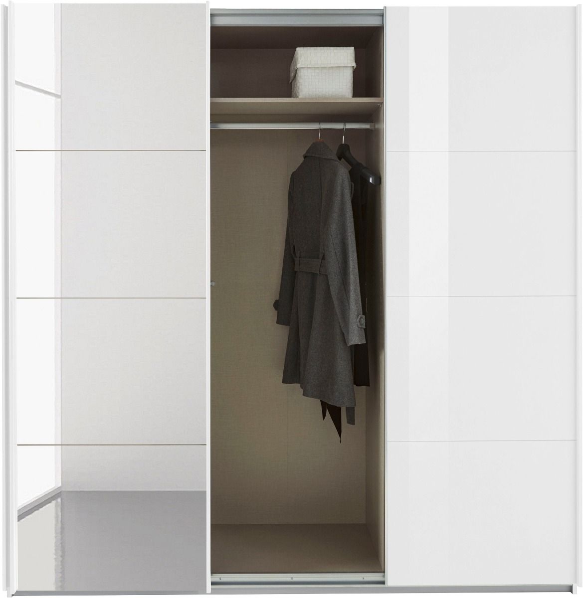 Oakwood Rauch Kulmbach White High Gloss & Mirror 3 Sliding Door Wardrobe 203CM Wide