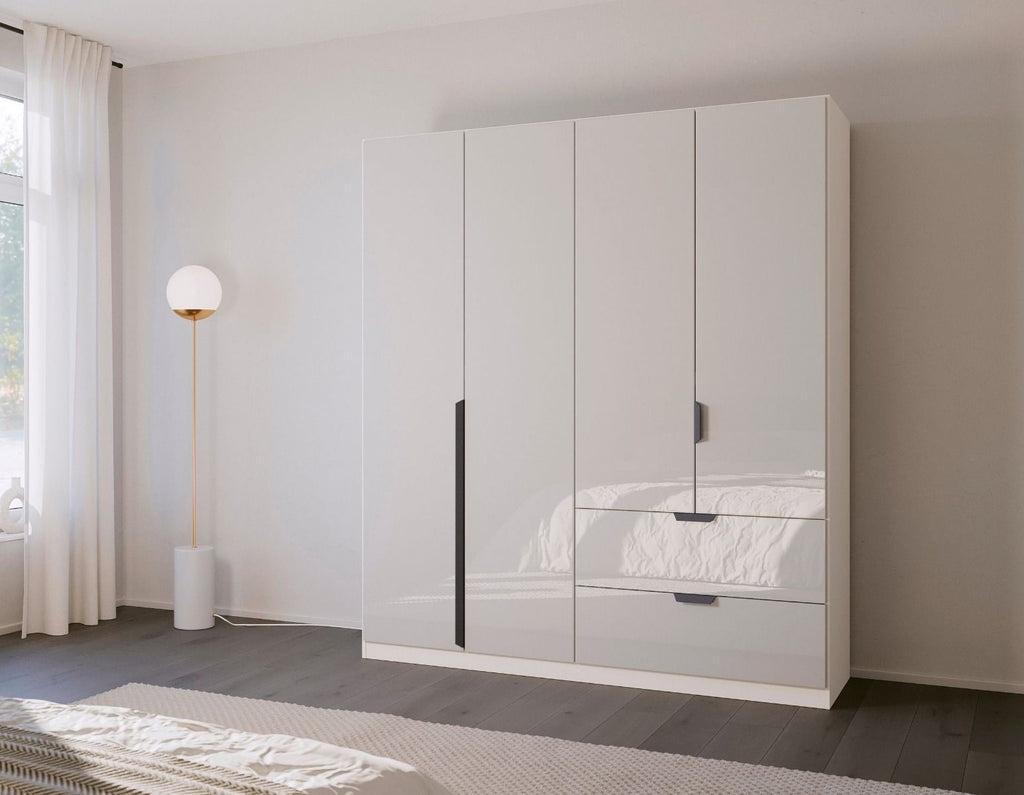 Oakwood Rauch White Glass Modern Quadra Spin 4 Door Combi 181CM Wardrobe