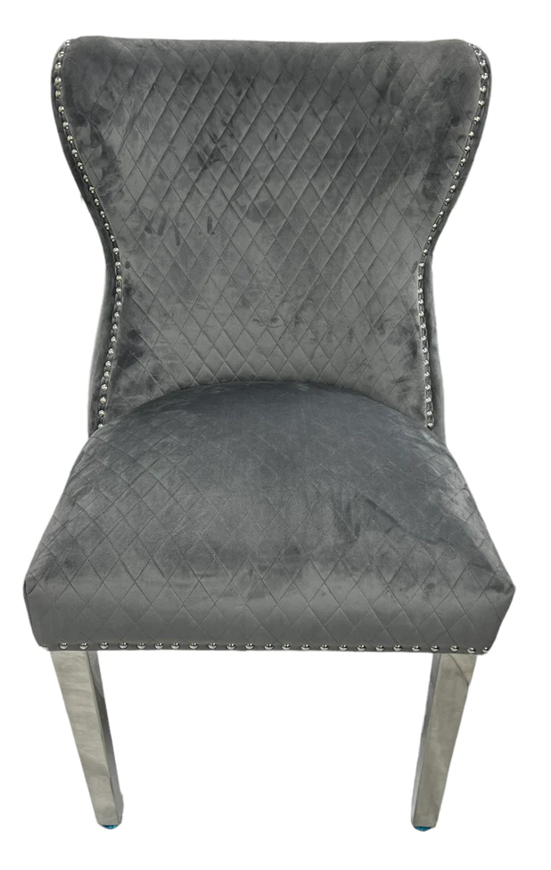 Oakwood Lewis Dark Grey Lion Knockerback Plush Velvet Dining Chairs