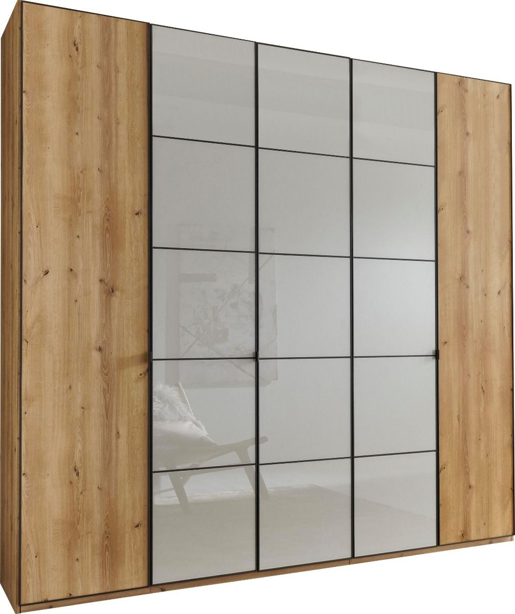 Oakwood Wiemann Quito Bianco Oak and Champagne Glass 5 Door Wardrobe - 250CM