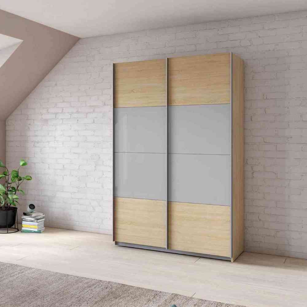 Oakwood Rauch Quadra Sonoma Oak With Silk Grey Glass 2 Gliding Door Wardrobe