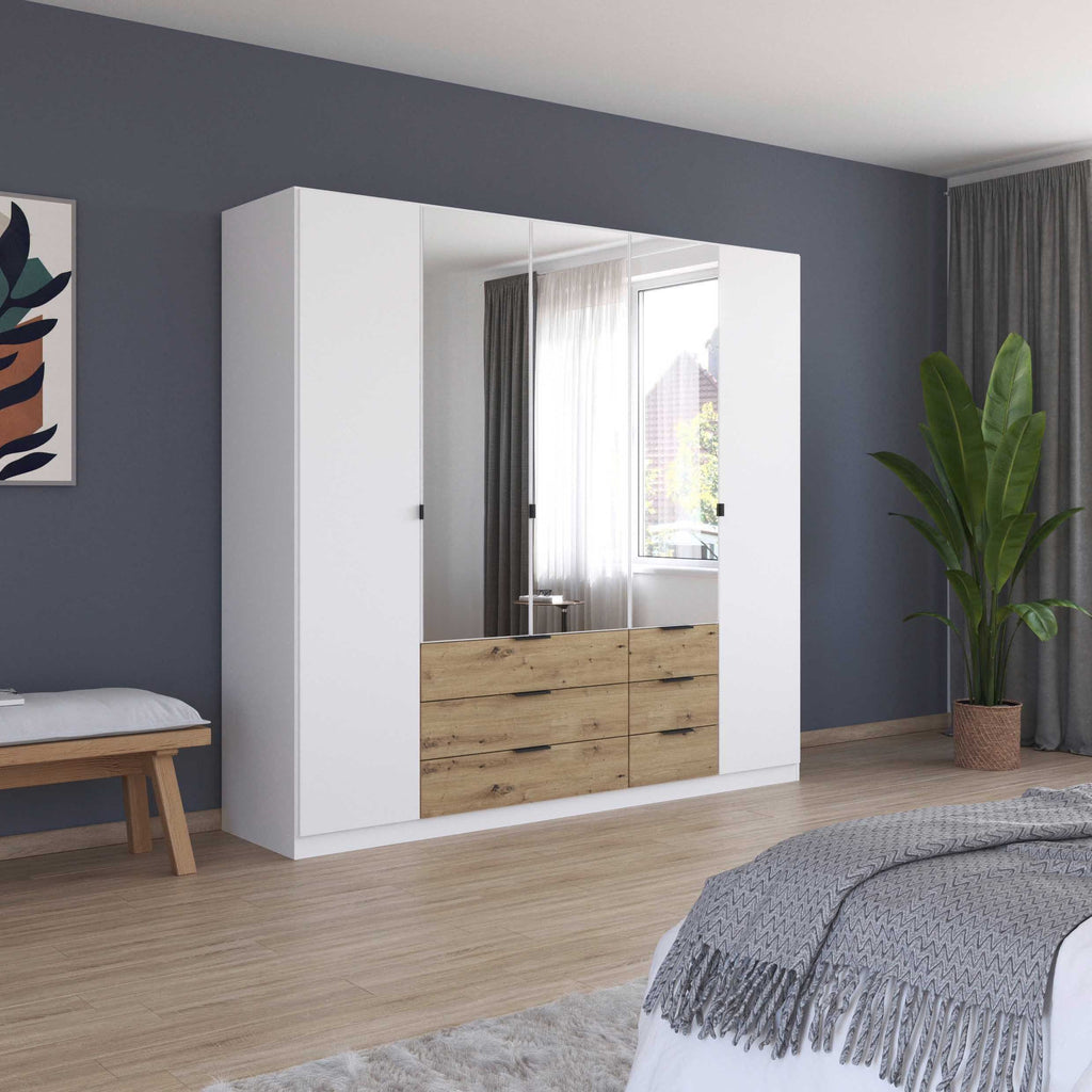 Oakwood Rauch Davoa 5-Door Hinged Wardrobe with 3 Mirror Doors