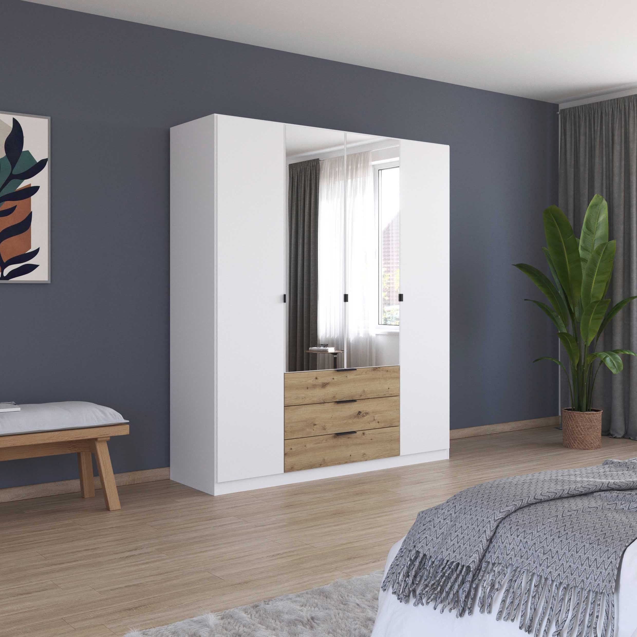 Oakwood Rauch Davoa 4-Door Hinged Wardrobe with 2 Mirror Doors