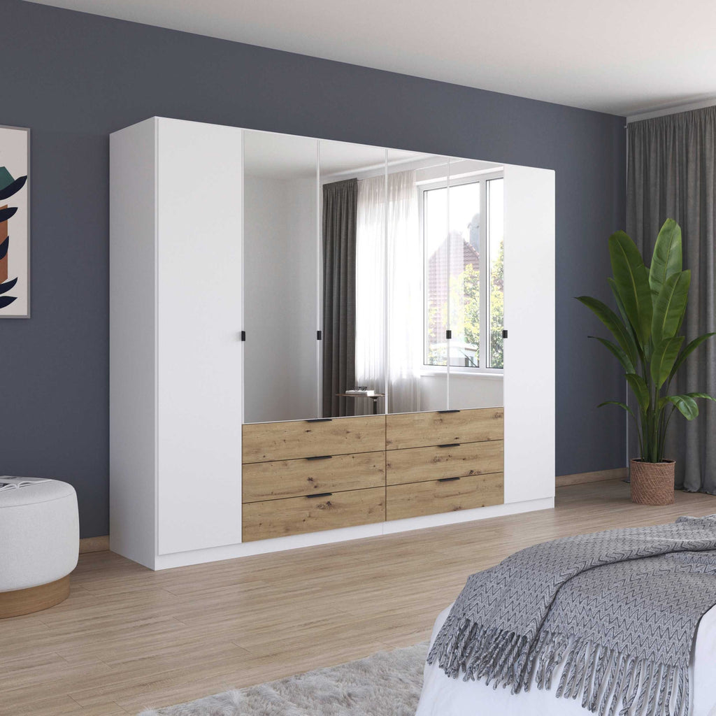 Oakwood Rauch Davoa 6-Door Hinged Wardrobe with 4 Mirror Doors