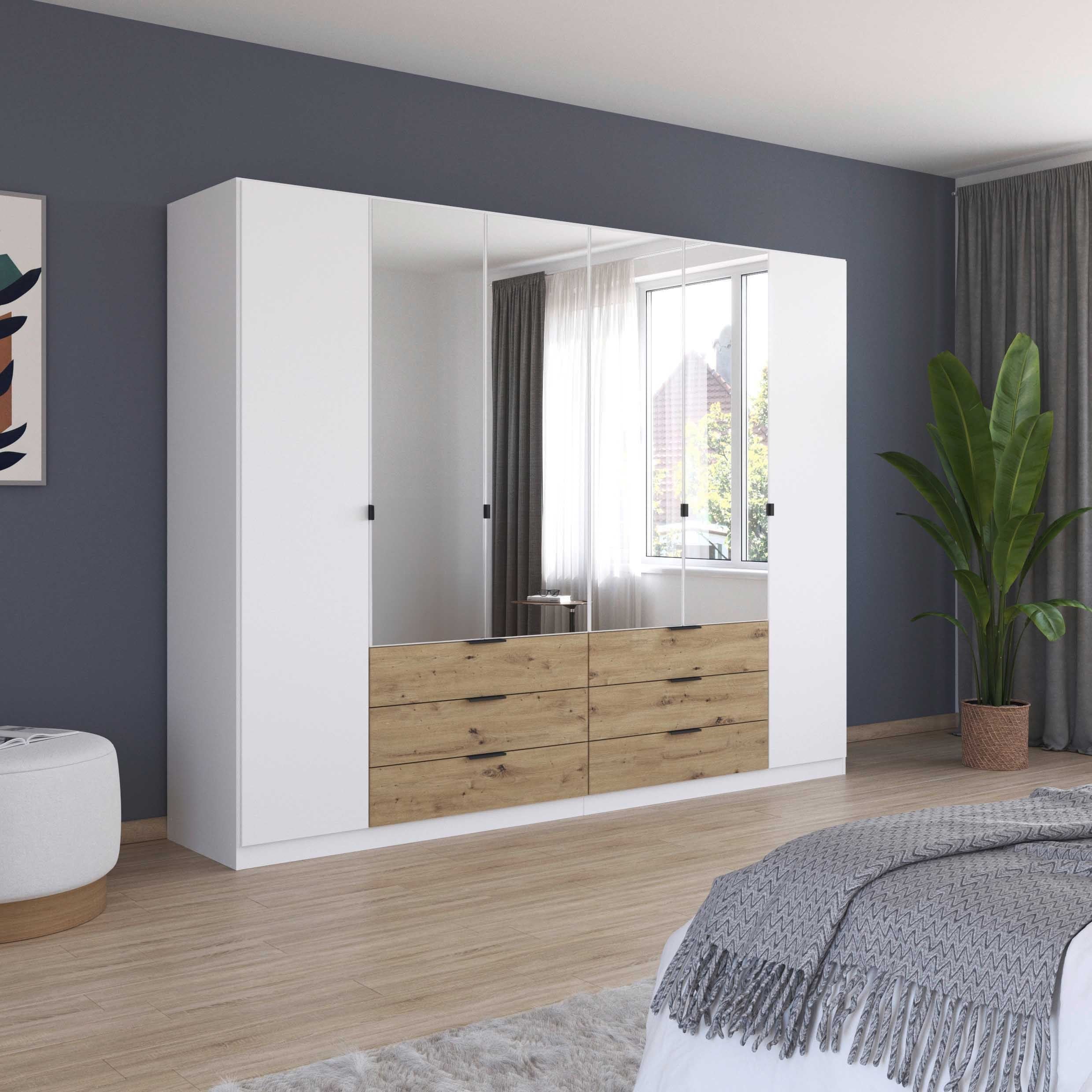 Oakwood Rauch Davoa 6-Door Hinged Wardrobe with 4 Mirror Doors