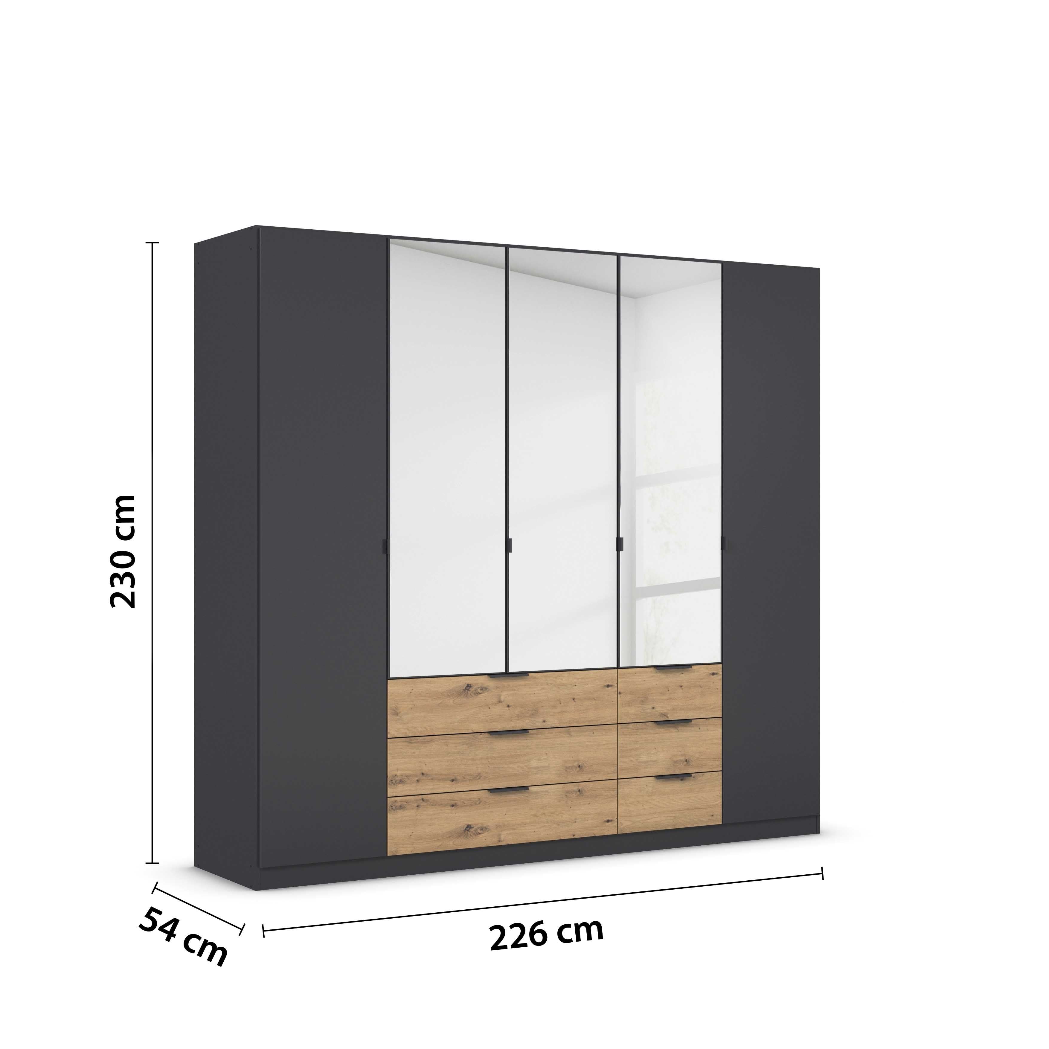 Oakwood Rauch Davoa 5-Door Hinged Wardrobe with 3 Mirror Doors