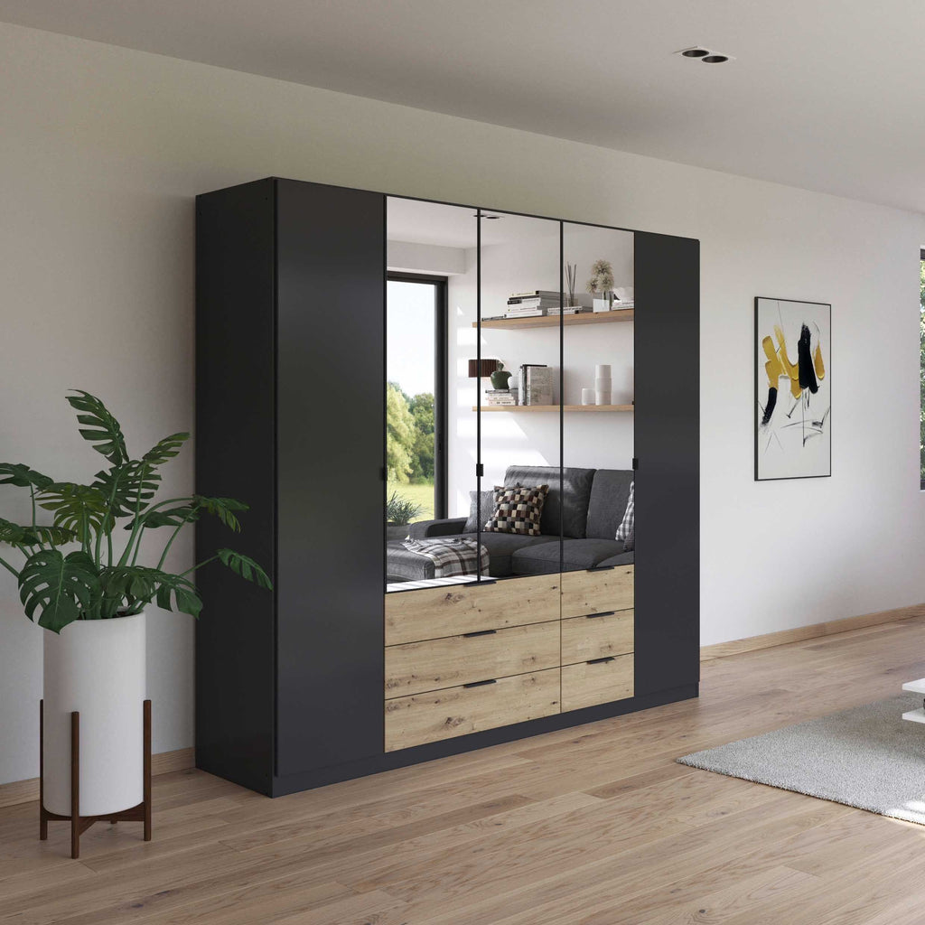 Oakwood Rauch Davoa 5-Door Hinged Wardrobe with 3 Mirror Doors
