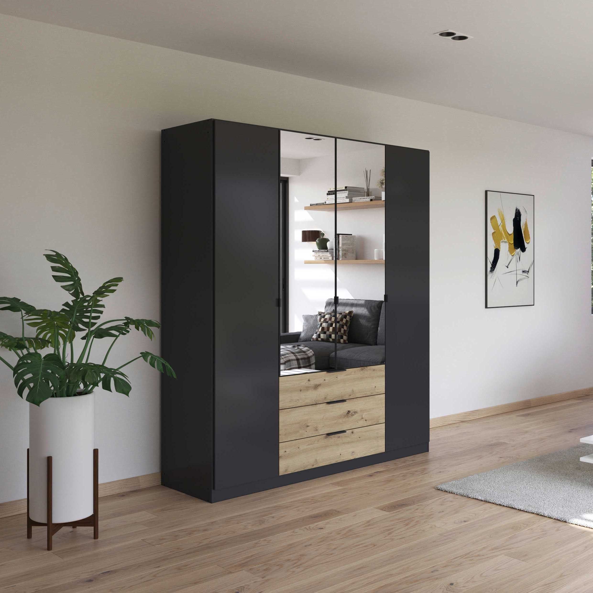 Oakwood Rauch Davoa 4-Door Hinged Wardrobe with 2 Mirror Doors