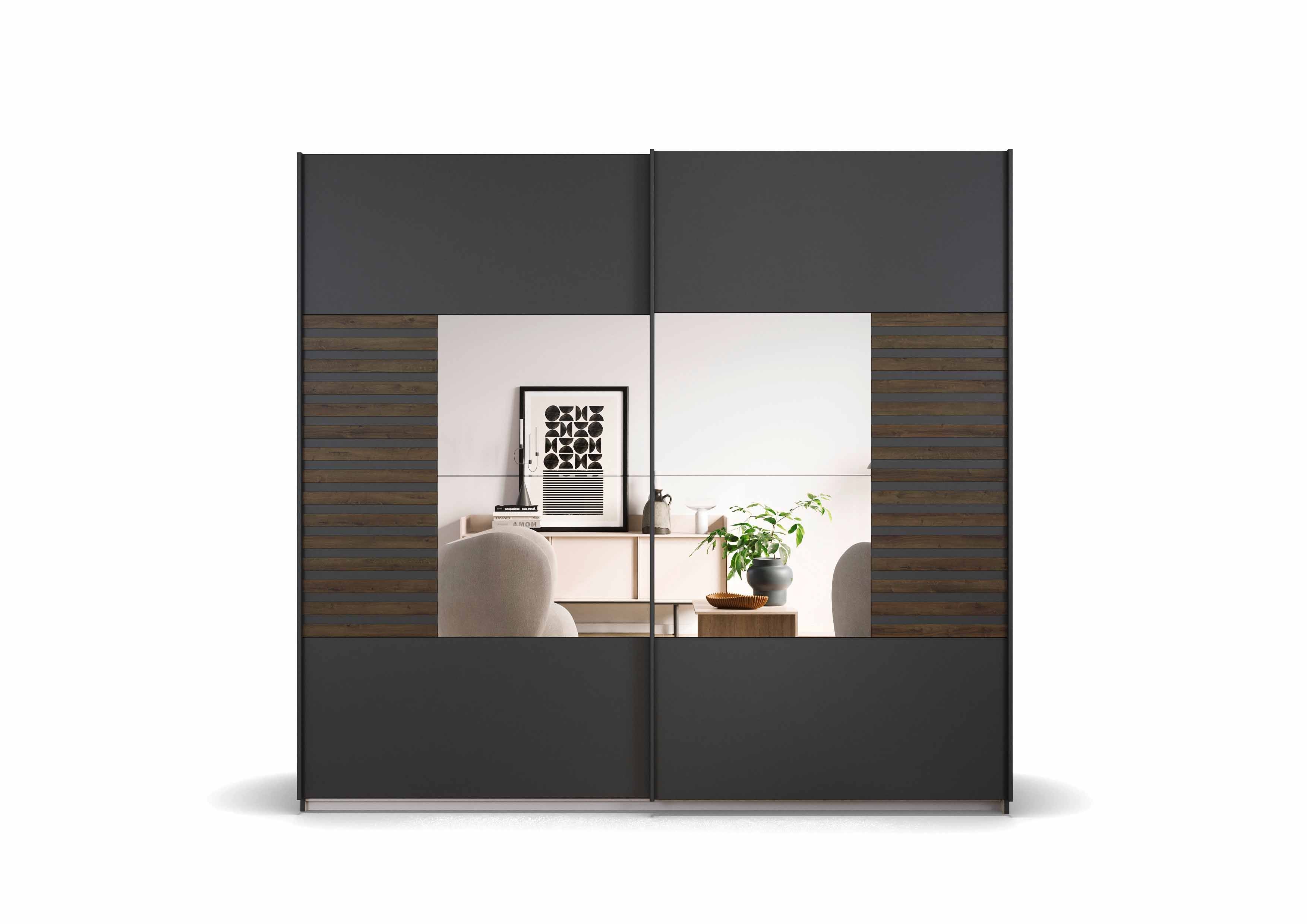 Oakwood Rauch Barea 2-Door Mirror Sliding Wardrobe - Metallic Grey