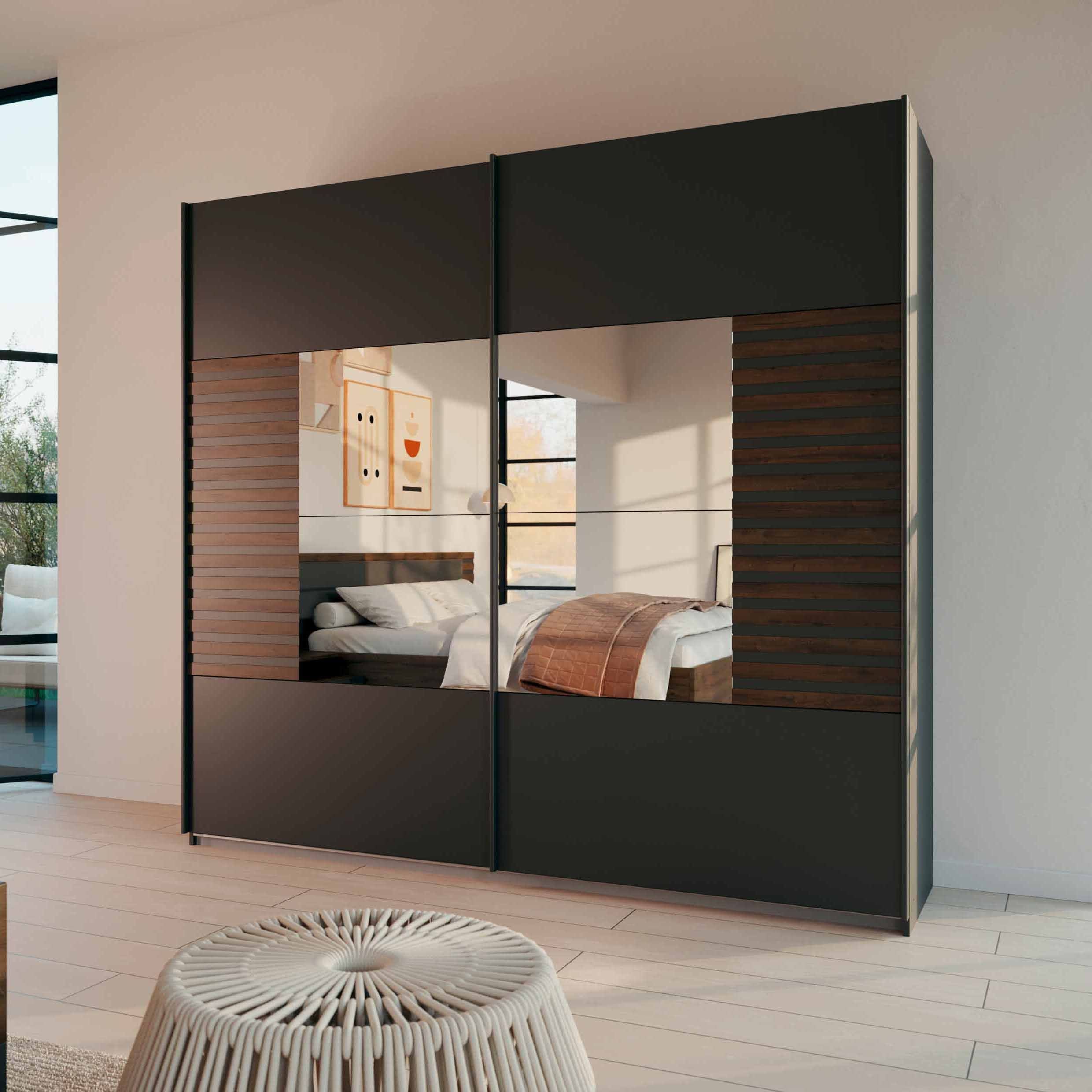 Oakwood Rauch Barea 2-Door Mirror Sliding Wardrobe - Champagne
