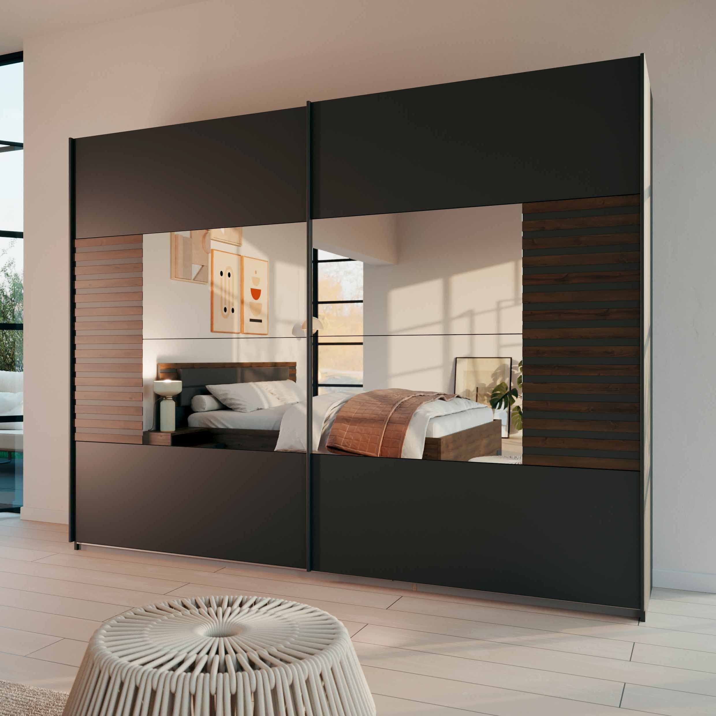 Oakwood Rauch Barea 2-Door Mirror Sliding Wardrobe - Metallic Grey