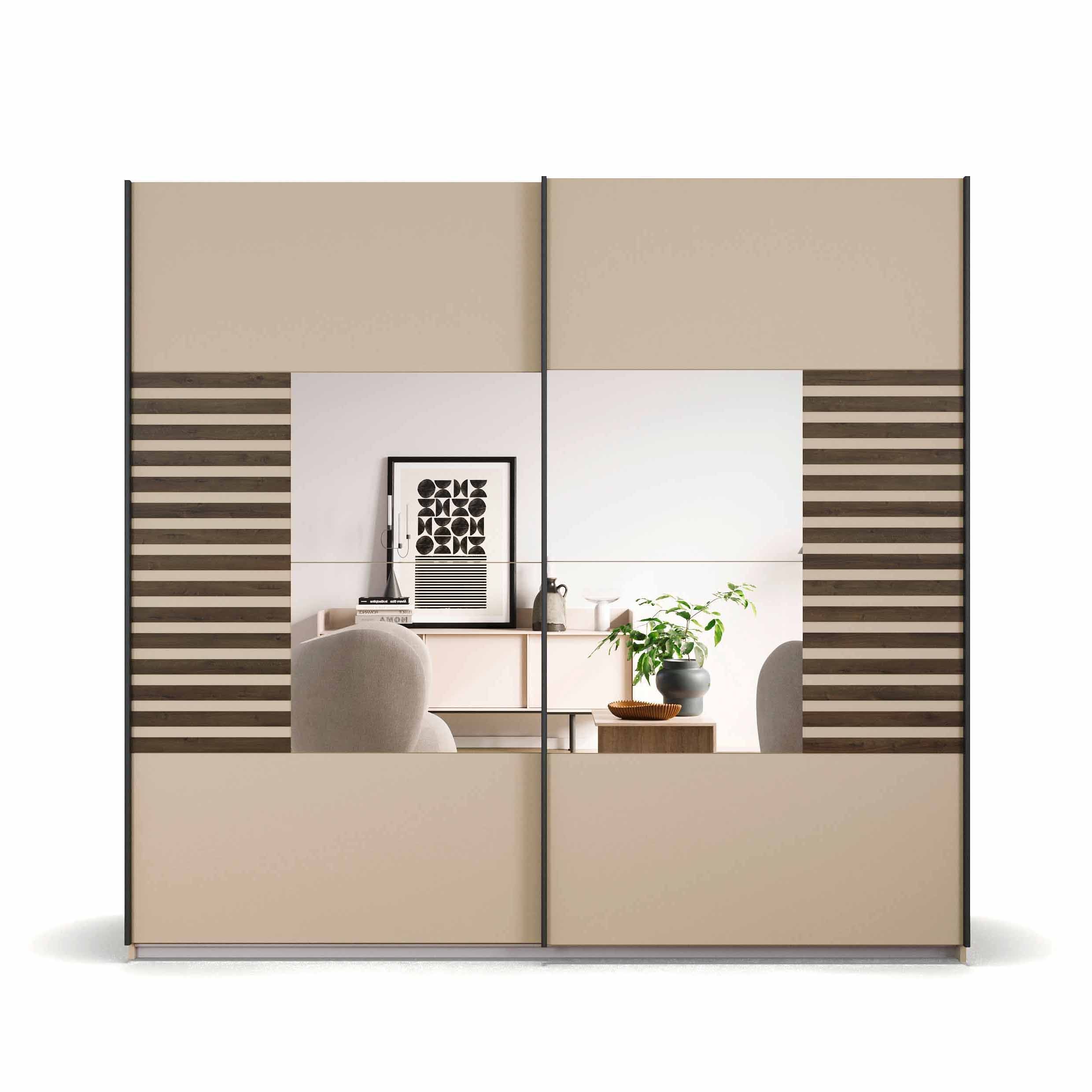 Oakwood Rauch Barea 2-Door Mirror Sliding Wardrobe - Champagne