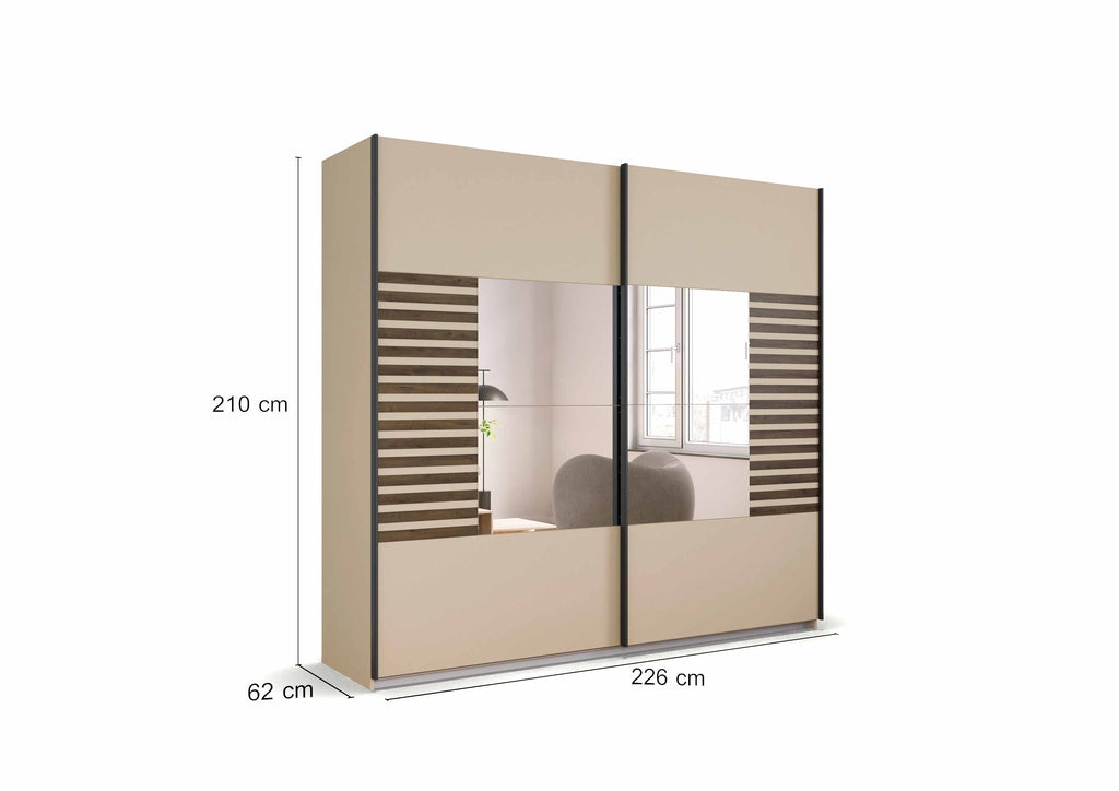 Oakwood Rauch Barea 2-Door Mirror Sliding Wardrobe - Champagne