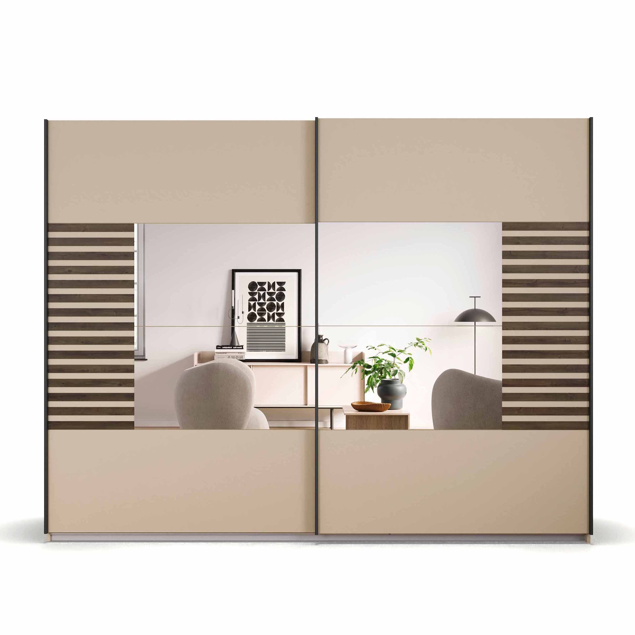 Oakwood Rauch Barea 2-Door Mirror Sliding Wardrobe - Metallic Grey