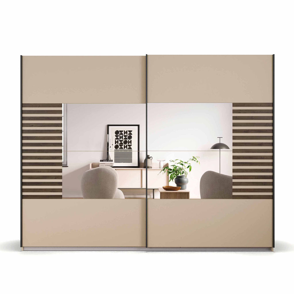 Oakwood Rauch Barea 2-Door Mirror Sliding Wardrobe - Champagne