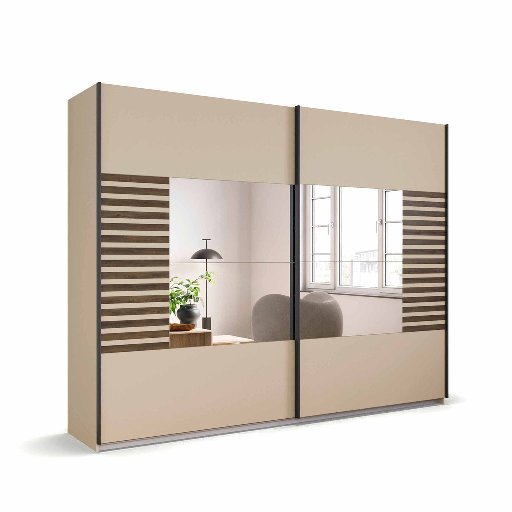 Oakwood Rauch Barea 2-Door Mirror Sliding Wardrobe - Champagne