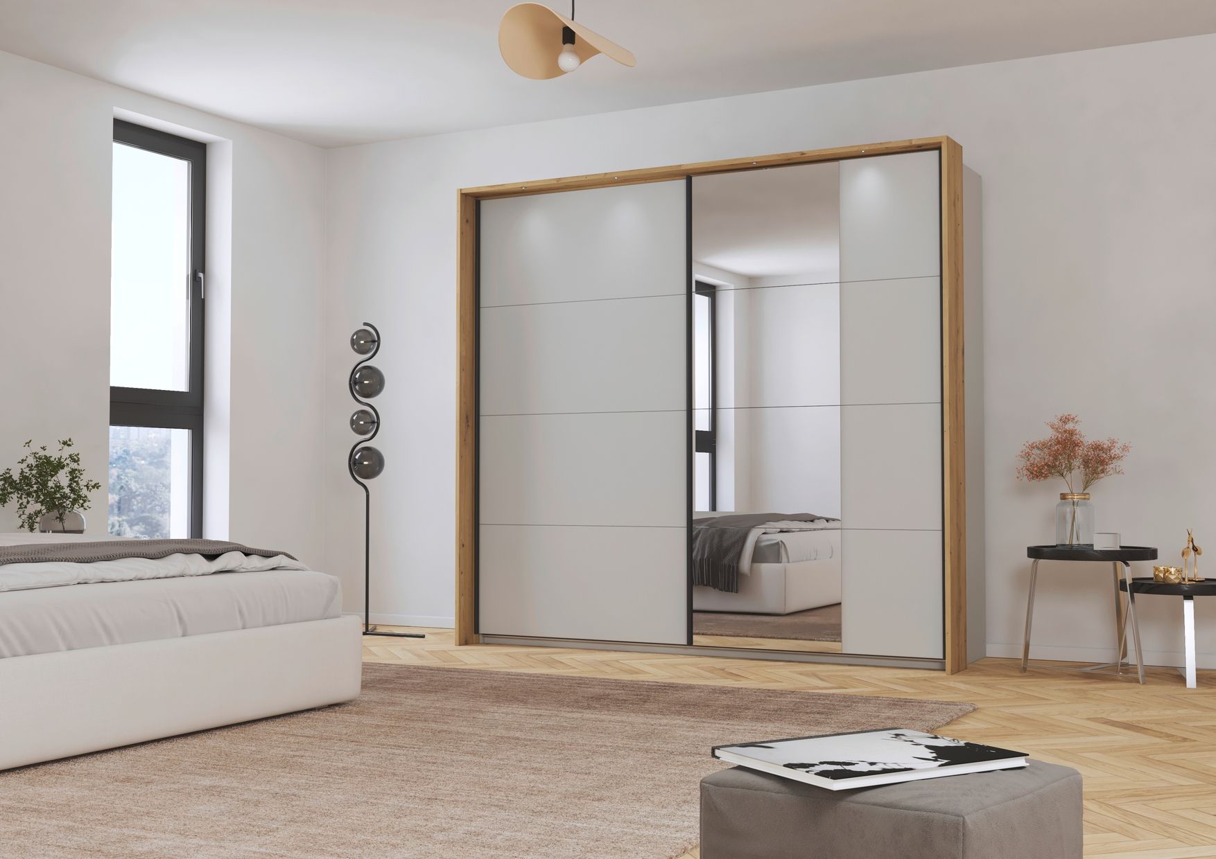 Oakwood Rauch Credo Silk Grey Sliding Wardrobe
